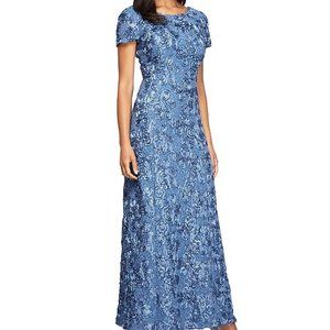 Alex Evenings Sequined-Lace Rosette-Rose Gown